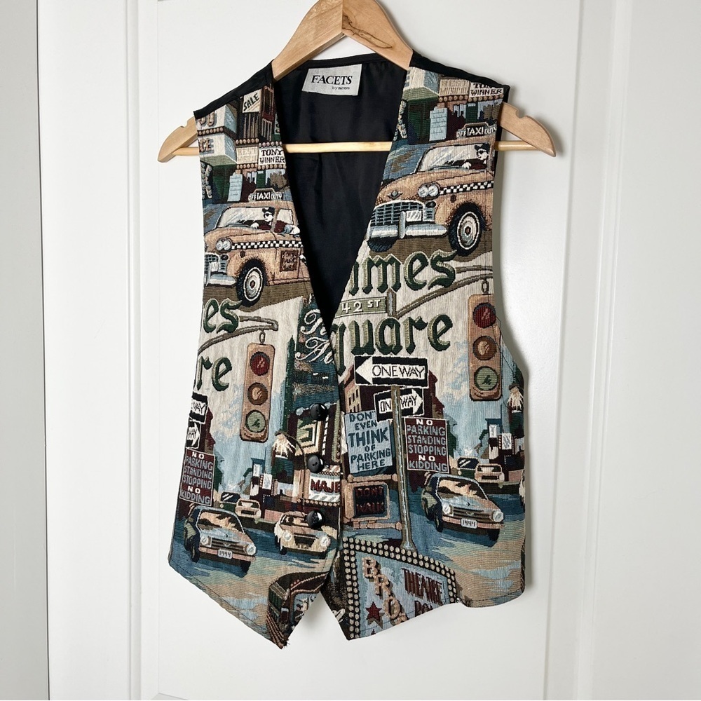 Vintage Facets by Mirrors City Street Life Tapestry Adjustable Vest - Size Large - Picture 4 of 16